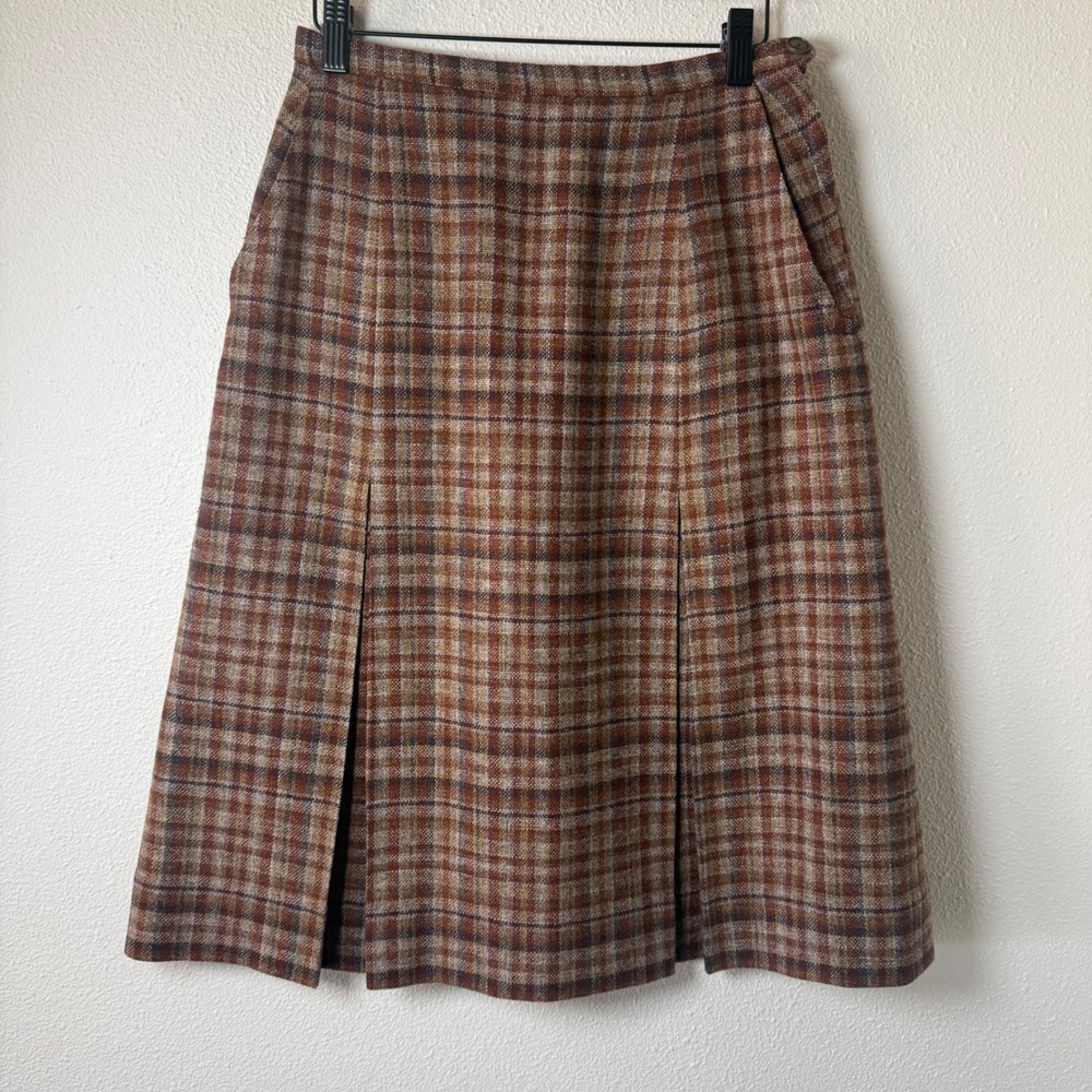 Brendella Vintage 100% Wool Ireland Plaid Pleated Preppy Skirt High Waist